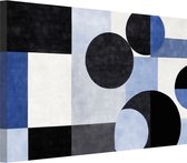 Blauw cirkels schilderij - Vierkanten schilderij - Canvas schilderijen Abstracte kunst - Muurdecoratie industrieel - Schilderij op canvas - Woondecoratie 70x50 cm
