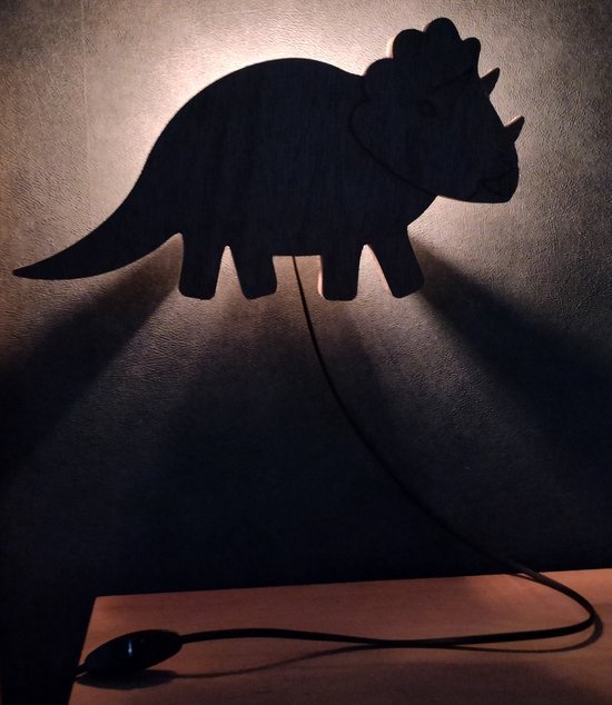 Houten dino nachtlamp met schakelaar - Dinosaurus - Triceratops van Little Dreamzzz. — afbeelding 5