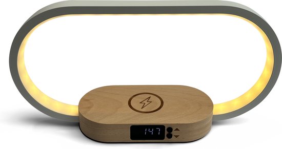 TMT Goods Lampe de chambre à coucher - Horloge numérique - Chargeur sans fil - Lampe de table de chambre à coucher - Lumière LED - Convient pour iPhone