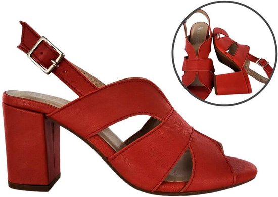 Stravers- Sandale rouge élégante avec talon bloc Taille 33 Petites tailles Cuir rouge