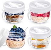 Overnight oats potjes - Muesli beker - Mason jar - Overnight oats - Havermout - 4 stuks - Must have voor jouw ontbijt!