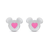 Disney 4-DIS049 Mickey Mouse Oorbellen - Mickey Oorknopjes - Disney Sieraden - 7,2x7,7mm - Roze Hartje - Staal - Hypoallergeen - Zilverkleurig