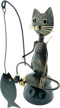 Metalen vissende kat Kiria zwart