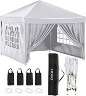 NOVO® Partytent - Easy up - 3 x 3m - Paviljoen met Zijpanelen - Opvouwbaar - Waterdichte Tent - In Hoogte Verstelbaar - Wit