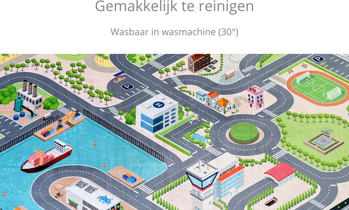 Mats & Joy® City Auto Speelmat 130x130cm - Fluweelzacht Speeltapijt - Anti-slip Speelkleed - Wasbaar Autokleed - Auto Tapijt — afbeelding 2