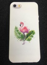Apple Iphone 6 / 6S Wit siliconen hoesje met roze flamingo