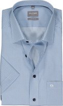 OLYMP comfort fit overhemd - korte mouw - popeline - wit met blauw dessin - Strijkvrij - Boordmaat: 40