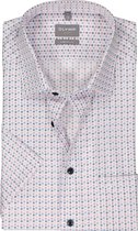 OLYMP comfort fit overhemd - korte mouw - popeline - wit met blauw en roze dessin - Strijkvrij - Boordmaat: 43