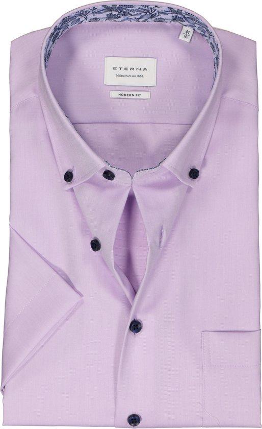 ETERNA modern fit overhemd korte mouw - Oxford - paars (contrast) - Strijkvrij - Boordmaat: 41