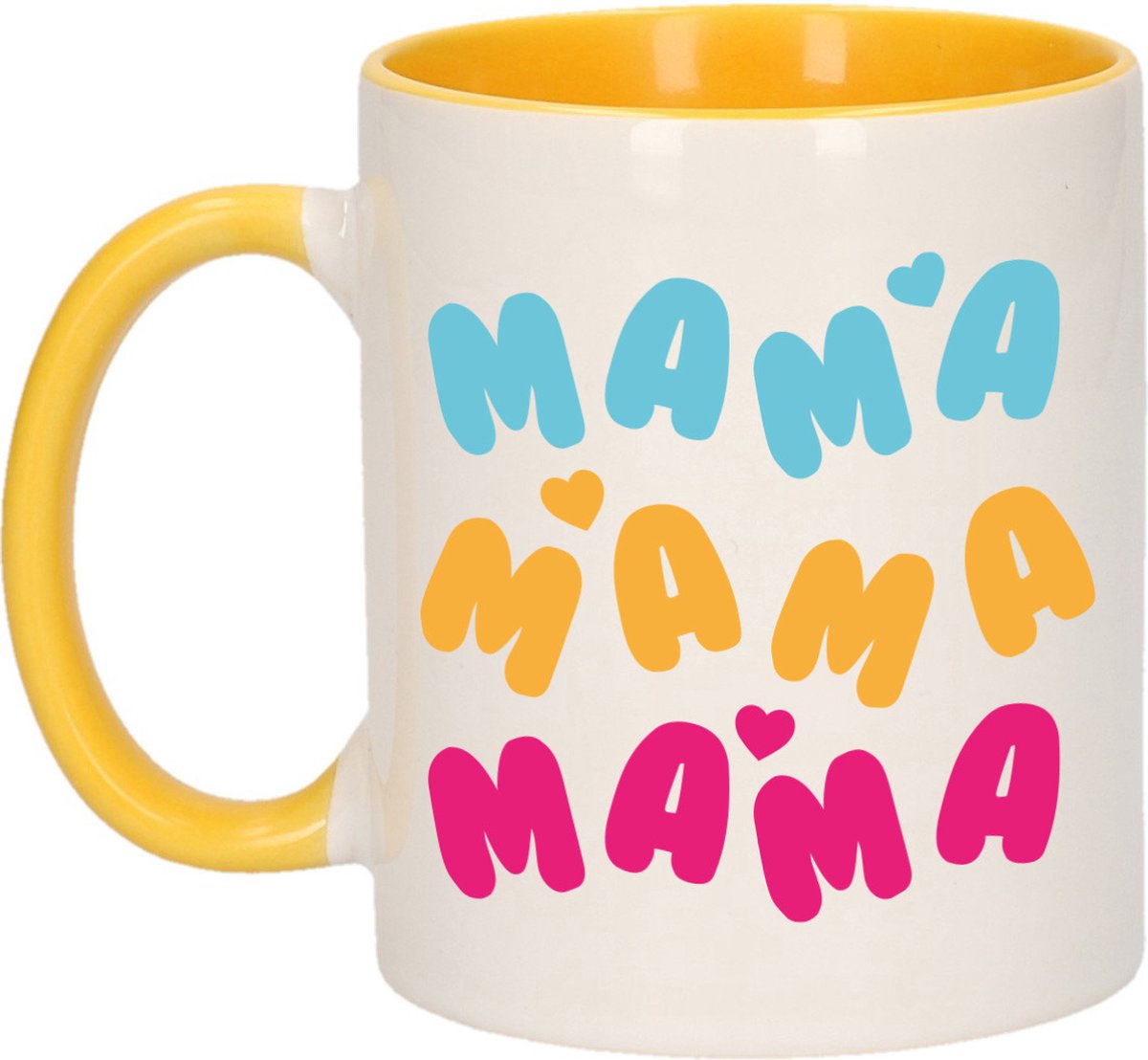 Bellatio Decorations Cadeau koffie/thee mok voor mama - geel - hartjes/liefde - Moederdag