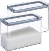 5Five Voorraadpot - 2x - keuken/voedsel - kunststof - 2000 ml - luchtdichte deksel - transparant - 20 x 10 x 14 cm
