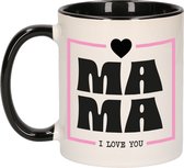 Bellatio Decorations Cadeau koffie/thee mok voor mama - zwart/roze - ik hou van jou - Moederdag