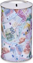 Spaarpot blik met heel veel euro biljetten - gekleurd - 10 x 17 cm - Kinderen/volwassenen
