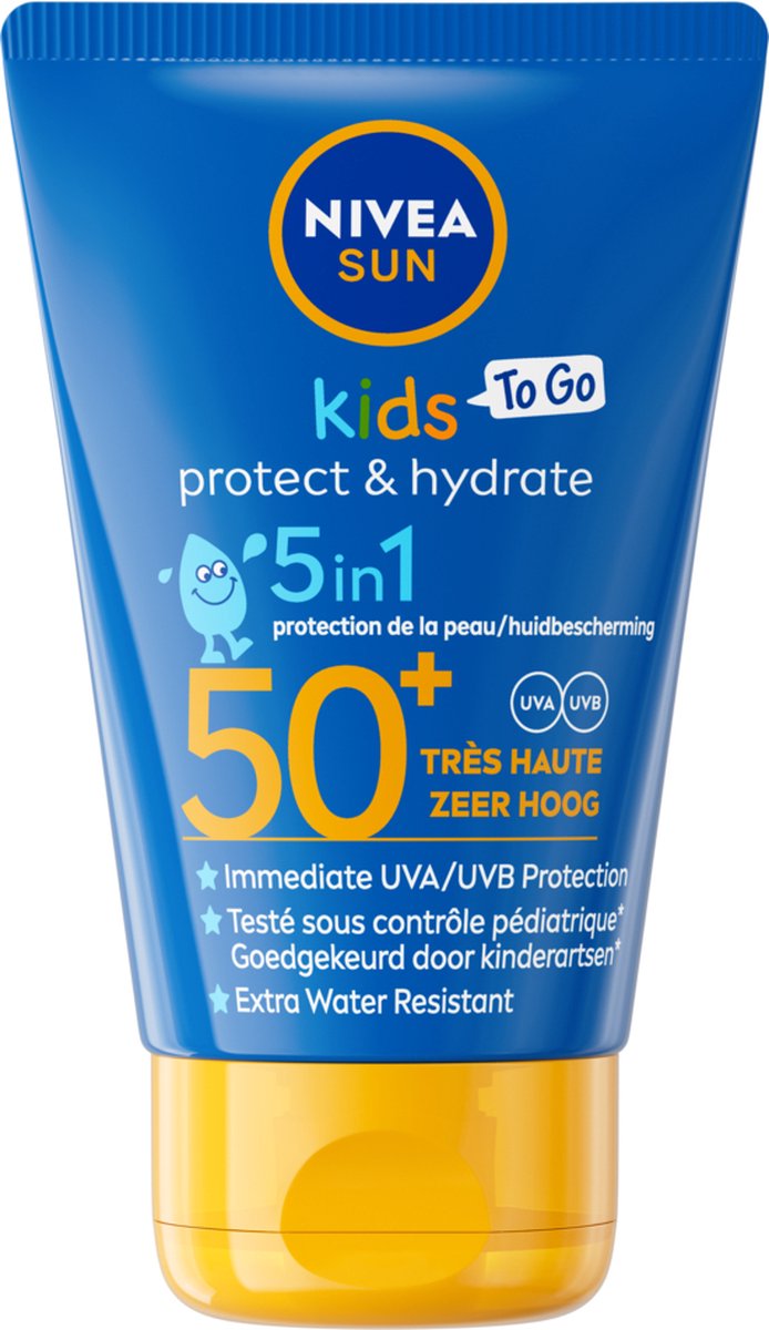 NIVEA SUN Kids Protect & Hydrate To Go Pocket Size Zonnebrand Melk - SPF 50+ - Zeer waterbestendig - Mini Zonnebrandcreme - 50 ml - NIVEA
