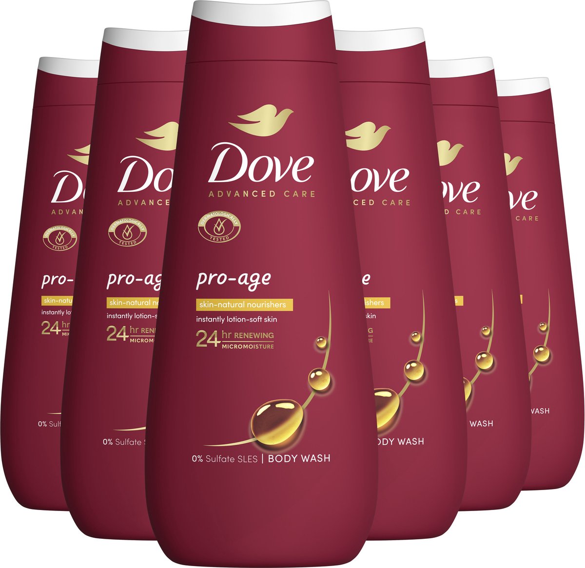 Dove Advanced Care Verzorgende Douchegel - Pro-Age - 24-uur lang effectieve hydratatie - 6 x 400 ml