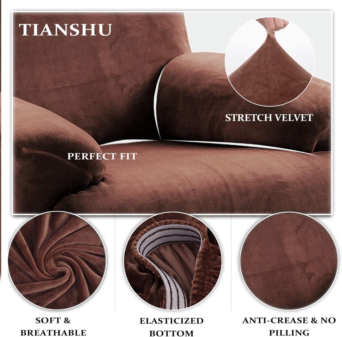 Wollen Fauteuil Hoes Stretch Fauteuil Hoes Moderne Fluwelen Pluche Fauteuil Hoes Meubelbeschermer Spandex Bank Hoes Voor Fauteuil Hoes(Koffie)