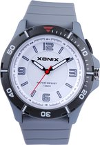 Xonix PO-B01 - Montre - Analogique - Unisexe - Bracelet Siliconen - ABS - Chiffres/rayures - Etanche - 10 ATM - Gris - Zwart - Wit