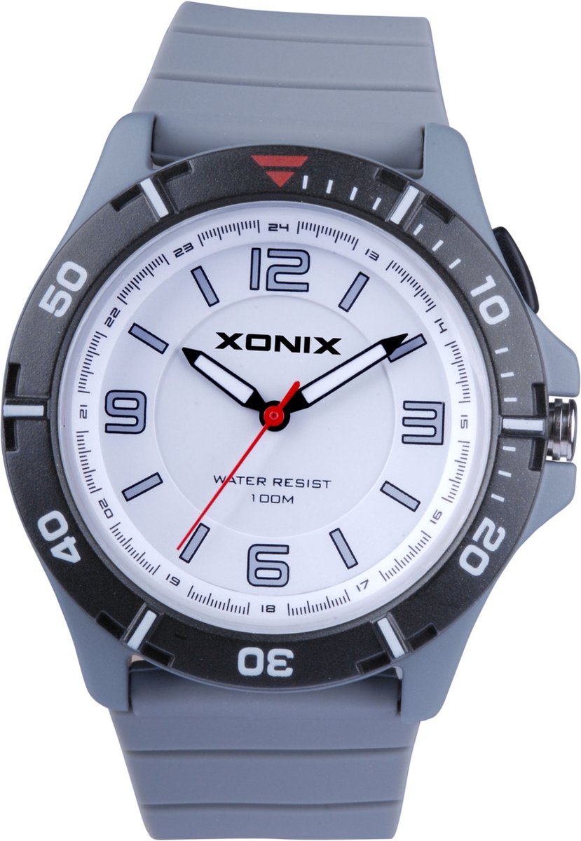 Xonix PO-B01 - Horloge - Analoog - Unisex - Siliconen band - ABS - Cijfers-Streepjes - Waterdicht - 10 ATM - Grjs - Zwart - Wit