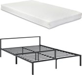 In And OutdoorMatch Metalen bedframe Hilario - Zwart - Met matras - 140x200 cm - Staal en koudschuim - Modern design