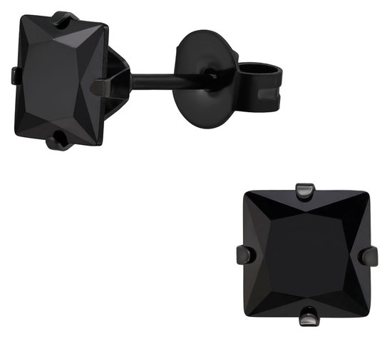CS Joy - vierkant oorbellen - Chirurgisch staal - 6 mm - zwart - zwarte zirkonia - ip/pvd black plated