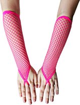 BamBella® Vingerloos Net handschoenen - One Size - Roze - Visnet handschoenen - Feest - Gothic Carnaval