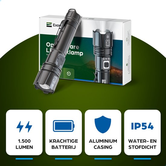Exortus® Oplaadbare LED Zaklamp - Maglite 1500 Lumen - Duurzaam en Waterdicht - 14500 Batterij