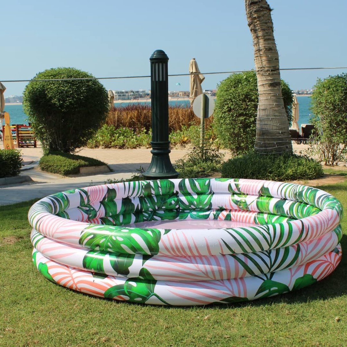 Opblaasbaar kinderzwembad kinderbadje babyzwembad rond 140 x 39 cm palmblad-design Beverly Hills Edition