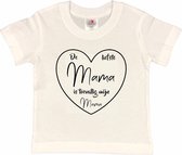 T-shirt Kinderen "De liefste mama is toevallig mijn mama" Moederdag | korte mouw | Wit/zwart | maat 110/116
