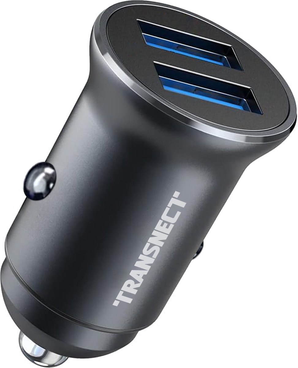 TRANSNECT - Sigarettenaansteker Poort - Dubbele USB Autolader - 4 x Snelheid QC 3.0 - 36W/6A - voor Alle Apple & Android Telefoons - Volledig Metaal - met Verlichting