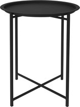 Metalen bijzettafel, inklapbaar, 48 x 41 cm, zwart, salontafel met afneembaar dienblad, sofatafel, decoratieve bloementafel, opvouwbaar