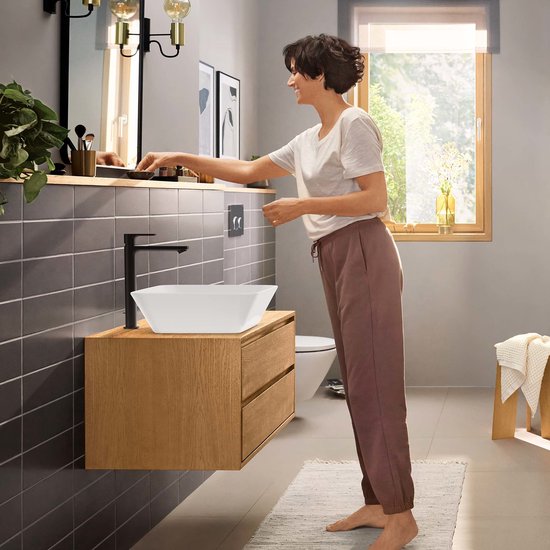 hansgrohe Rebris E - Wastafelmengkraan - Ééngreeps bediening - CoolStart energiebesparend - EcoSmart+ waterbesparend - Met trekwaste - 240mm maat - Mat Zwart