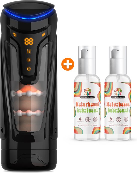 PureVibe® Pleasure Pulse Masturbator + 2x150 mL Glijmiddel - 9 vibratie standen - 9 aftrek standen - verwarmingsoptie - Sex Toys voor Mannen - Masturbators voor man - Blowjob Masturbator - Pocket Pussy
