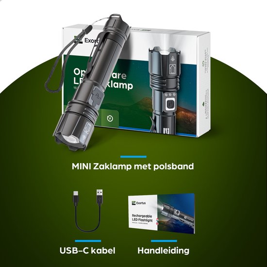 Exortus® Oplaadbare LED Zaklamp - Maglite 1500 Lumen - Duurzaam en Waterdicht - 14500 Batterij