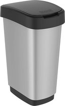 Twist, Afvalbak 50l met deksel, Kunststof (PP) BPA-vrij, zwart/zilver, 50l (40,1 x 29,8 x 60,2 cm)