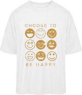 T Shirt Heren Dames - Kies Er Voor Gelukkig Te Zijn - Smileys - Wit- 3XL
