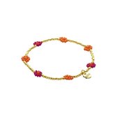 Nieuwe Collectie - Biba - Armband - Bloemen - Facet - Roze/Oranje