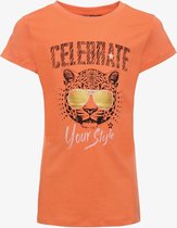 TwoDay meisjes T-shirt met tijgerkop oranje - Maat 158/164