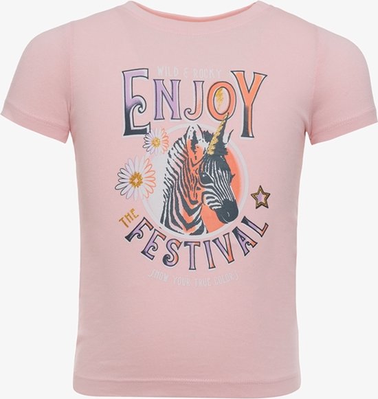 TwoDay meisjes T-shirt met zebra lichtroze - Maat 122/128