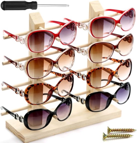 Brilstandaard, 4 lagen zonnebrilrek, houten zonnebrilstandaard voor 8 paar brillen, creatieve organizer, brillenhouder, opbergstandaard voor myopiebrillen, leesbrillen kijken