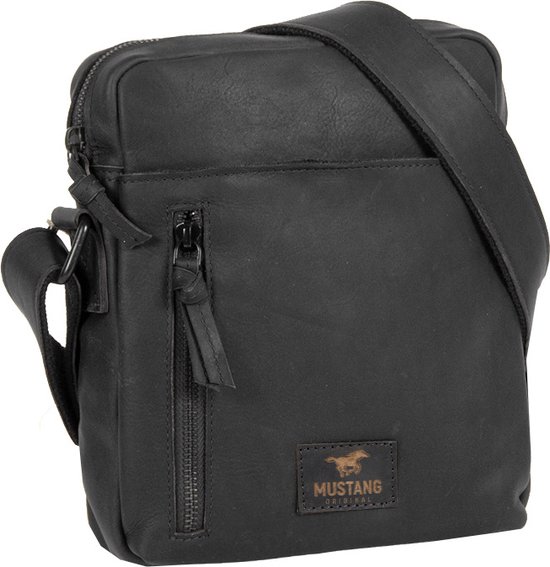 MUSTANG San Marino Borsa A Tracolla In Pelle Nera: Elegante E Capiente Con 2 Scomparti, Chiusura Magnetica E Cerniere (22x26x6cm)
