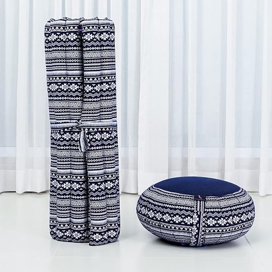 Leewadee Meditatiekussen Set - 1 Rond Zafu Yoga Kussen en 1 Vierkante Oprolbare Zabuton Mat Gevuld met Eco-Vriendelijke Kapok, Set van 2, Bruin