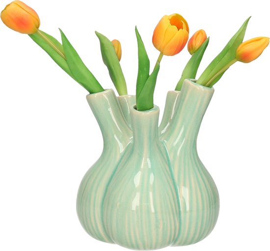 Dijk Natural Collections Bloemenvaas Gouda - vaas voor tulpen - lichtgroen - D17 x H20 cm - toetervaas