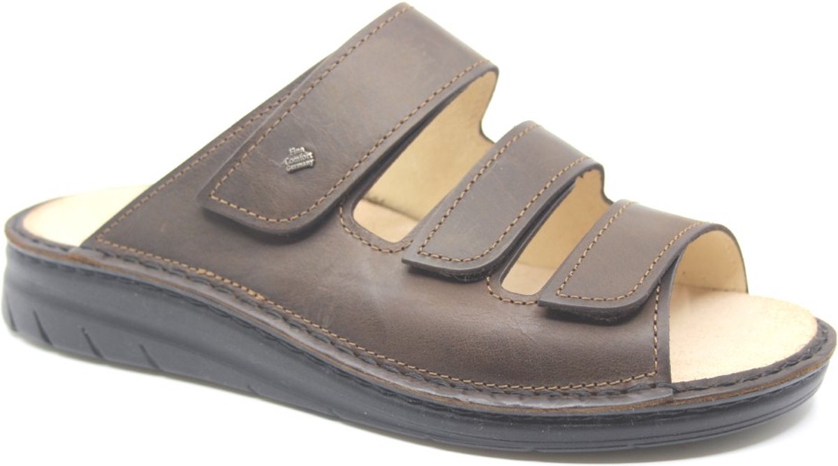 Finn Comfort, MATARO, 01455-322500, Bruine heren slipper met drie  klittenbanden wijdte H | bol