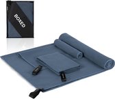 Boxed Microvezel Handdoek Set - 3 stuks - Reishanddoek Sneldrogend - Strandlaken - Badlaken - Perfect voor Sporten en Reizen - Blauw