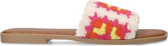 Sacha - Dames - Beige leren slippers met embroidery - Maat 36