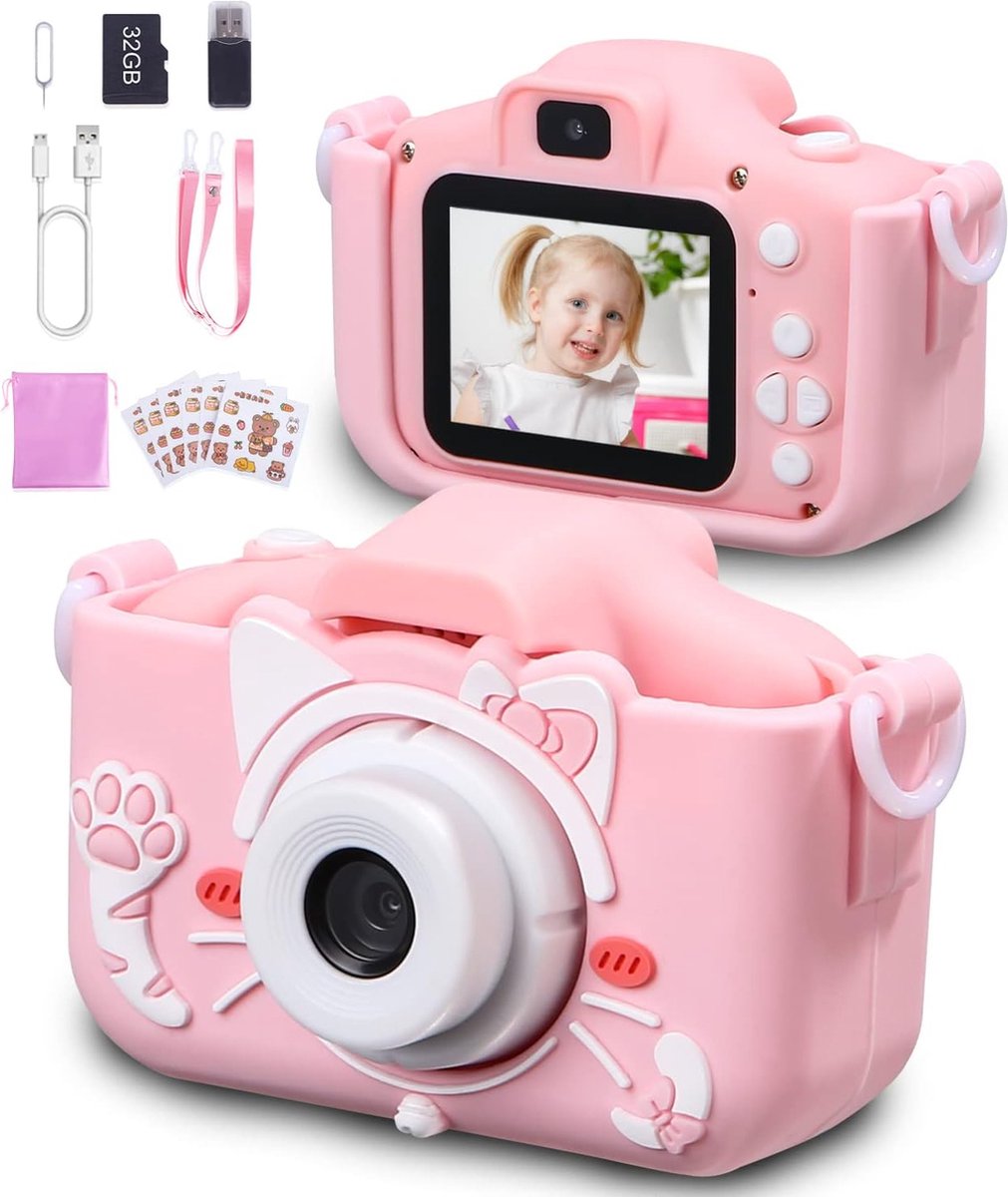 Roze Digitale Kindercamera Beschermhoes Van Silicone Milieuvriendelijk & Schokbestendig