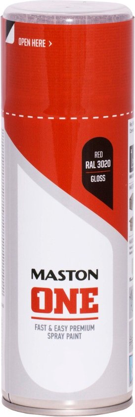 Maston ONE - spuitverf - hoogglans - verkeersrood (RAL 3020) - 400 ml - spuitbus verf rood