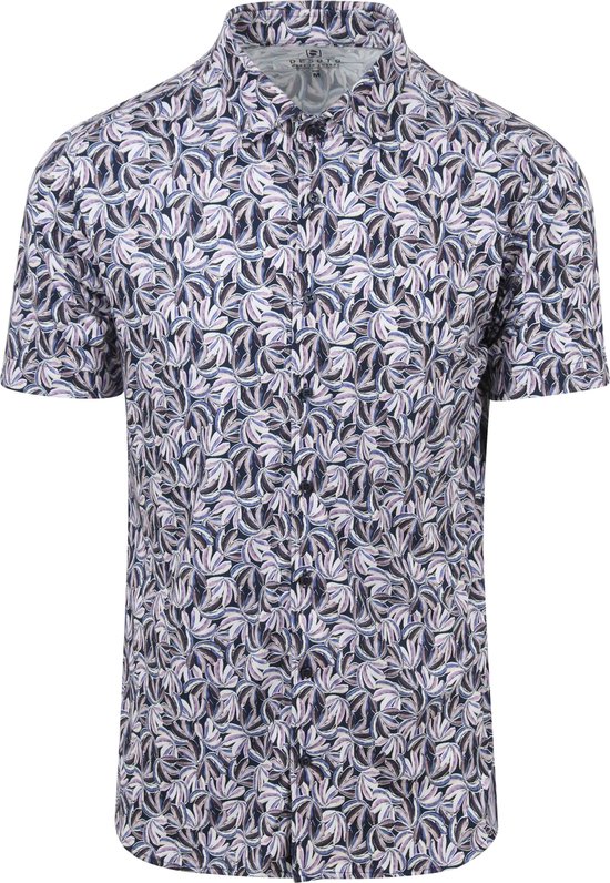 Desoto - Short Sleeve Jersey Overhemd Bloemenprint Paars - Heren - Maat XL - Slim-fit