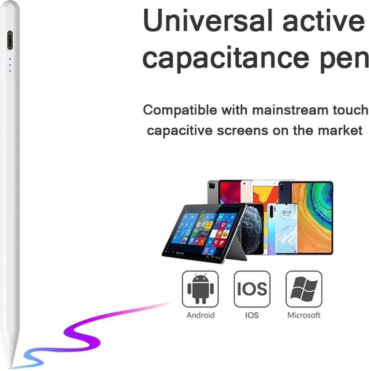 Touch Pen Pencil -Active Stylus Pen-Oplaadbaar Geschikt Voor Tablets En Telefoons Universeel - Wit