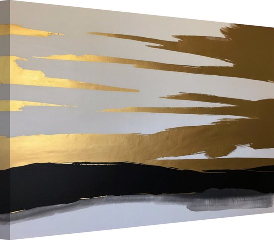 Landschap met zwart en goud abstract portret - Abstracte kunst schilderij - Canvas schilderij Minimalistisch - Muurdecoratie klassiek - Canvas schilderijen - Schilderijen 90x60 cm